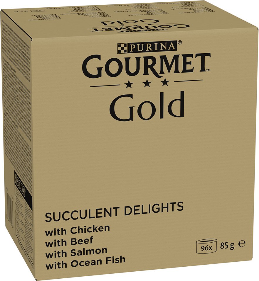 Jumbopack Gourmet Gold Saftig-Feine Streifen 96 x 85 g - Huhn, Meeresfisch, Rind, Lachs