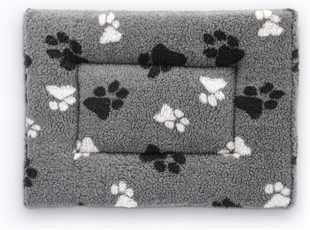 Vetbed® Fleecekissen für Transportboxen, grau mit Pfoten - L 61 x B 46 x H 5 cm