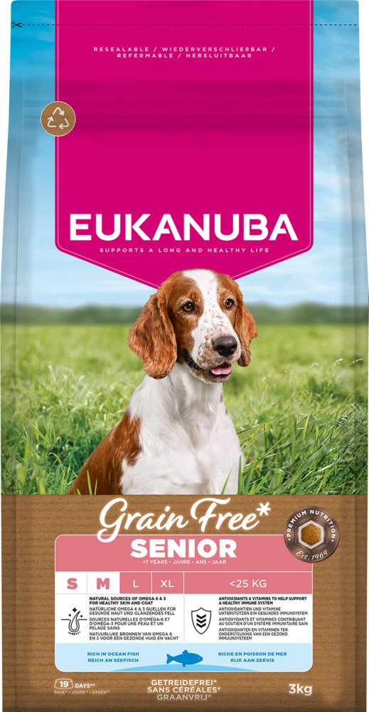 Eukanuba Grain Free Senior Small & Medium mit Seefisch - Sparpaket: 2 x 3 kg