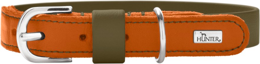 HUNTER Halsband Wolmar BioThane® x Leder, khaki/orange - Größe S: 45 cm lang, 19 mm breit