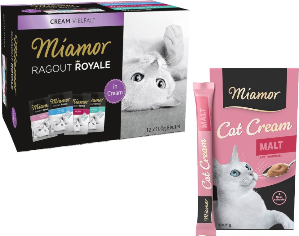 Miamor Mixpaket: 12 x 100 g Ragout Royale + 12 x 15 g Cat Snack Malt-Cream - Ragout Royale Multi-Mix Cream + Snack Malt-...