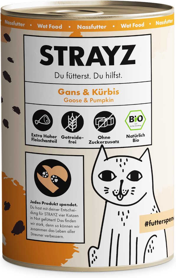 STRAYZ BIO Katze 6 x 400 g - Bio-Gans & Bio-Kürbis