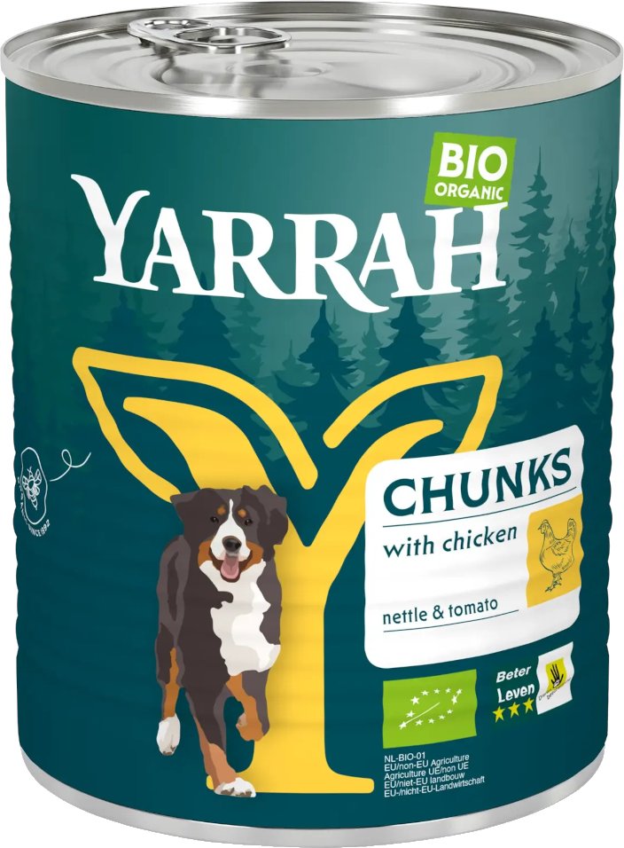 Thumbnail - Yarrah Bio Nassfutter Dose 6 x 820 g - Bio-Huhn mit Bio-Brennnessel & Bio-Tomate