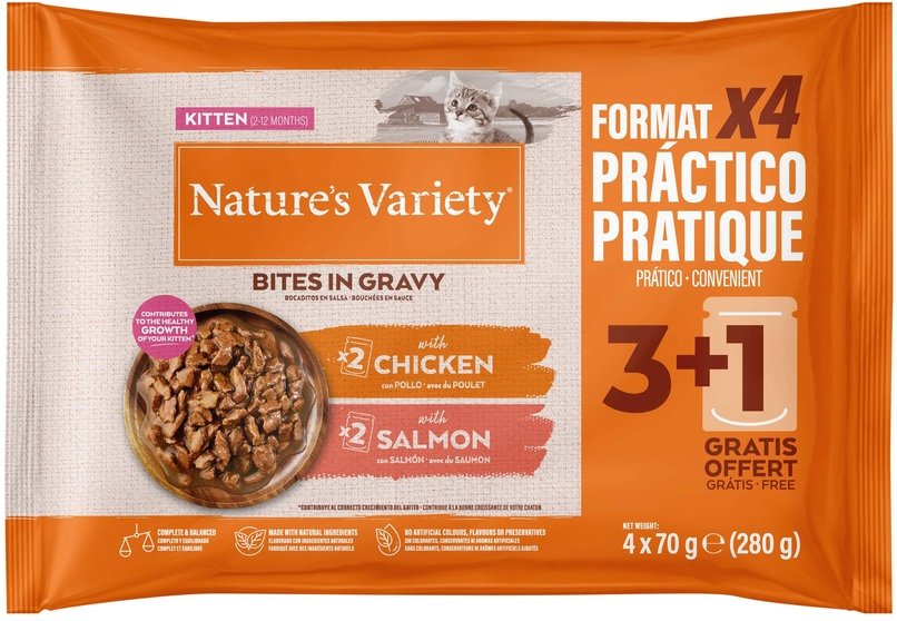 Sparpaket Nature's Variety Kitten Bites in Soße 44 x 70 g - mit Huhn & Lachs