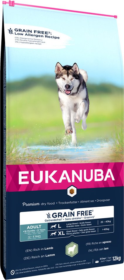 Eukanuba Grain Free Adult Large mit Lamm - Sparpaket: 2 x 12 kg