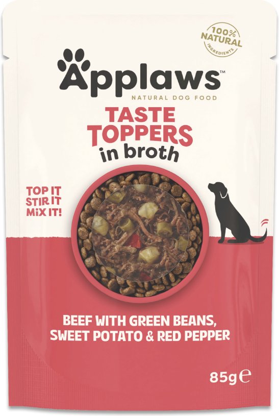 Applaws Taste Toppers Pouch in Brühe 12 x 85 g - Rind mit grünen Bohnen, Süßkartoffel & roter Paprika