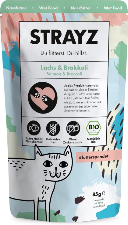Sparpaket STRAYZ BIO Pouch 12 x 85 g - Bio-Lachs & Bio-Brokkoli