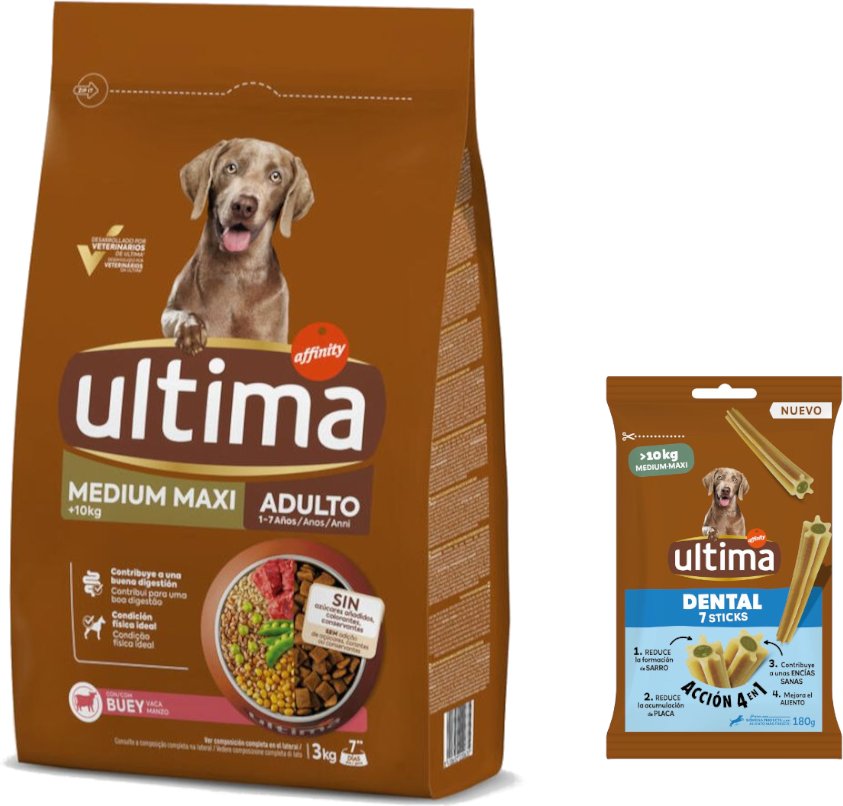 Ultima Hundefutter + 180 g Dental Sticks Medium / Maxi gratis! - Medium / Maxi Adult Rind 3 kg