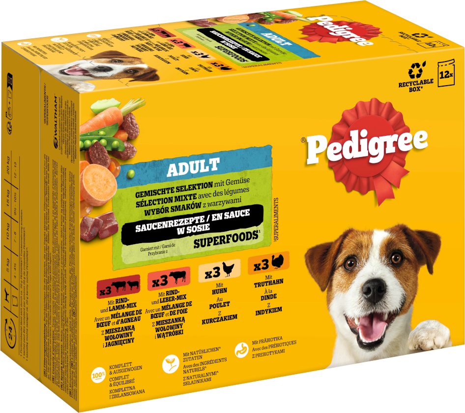 Thumbnail - Pedigree Adult Frischebeutel Multipack - Sparpaket: Gemischte Selektion in Soße (4 Varietäten) 96 x 100 g