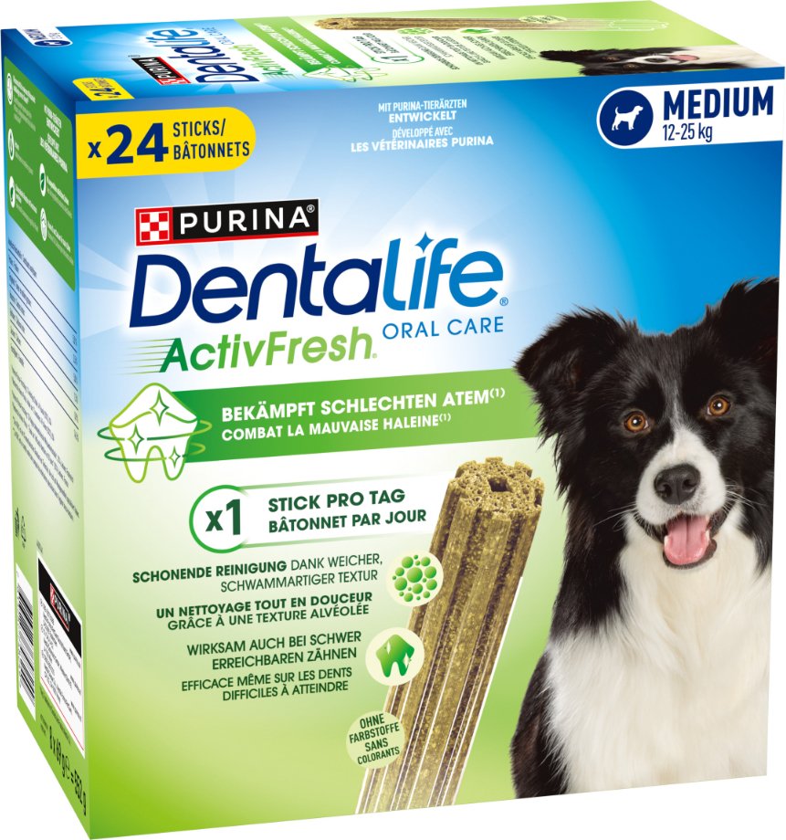 PURINA Dentalife Active Fresh Tägliche Zahnpflege-Snacks für mittelgroße Hunde - Sparpaket: 48 Sticks