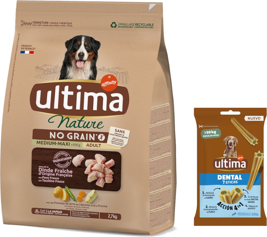 Ultima Hundefutter + 180 g Dental Sticks Medium / Maxi gratis! - Nature No Grain Medium / Maxi Truthahn 2,7 kg