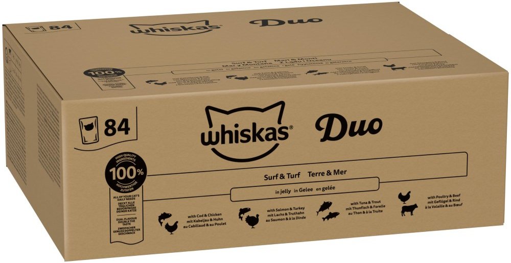 Whiskas 1+ Adult Beutel 84 x 85 g - Surf and Turf Duo in Gelee