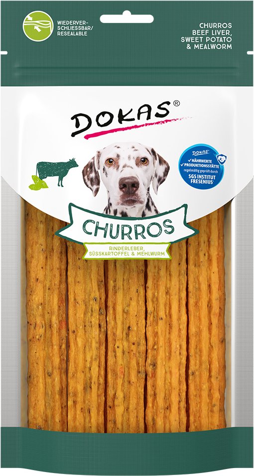 Dokas Churros mit Rinderleber, Süßkartoffel & Mehlwurm - Sparpaket: 4 x ca. 150 g