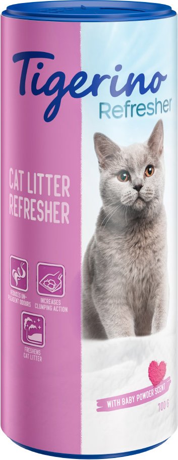 Tigerino Refresher Naturton-Deodorant für Katzenstreu – 3 Duftvarianten - Sparpaket: Babypuder (2 x 700 g)