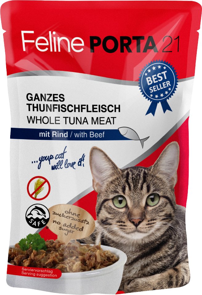 Sparpaket Feline Porta 21 Frischebeutel 24 x 100 g - Thunfisch mit Rind (getreidefrei)