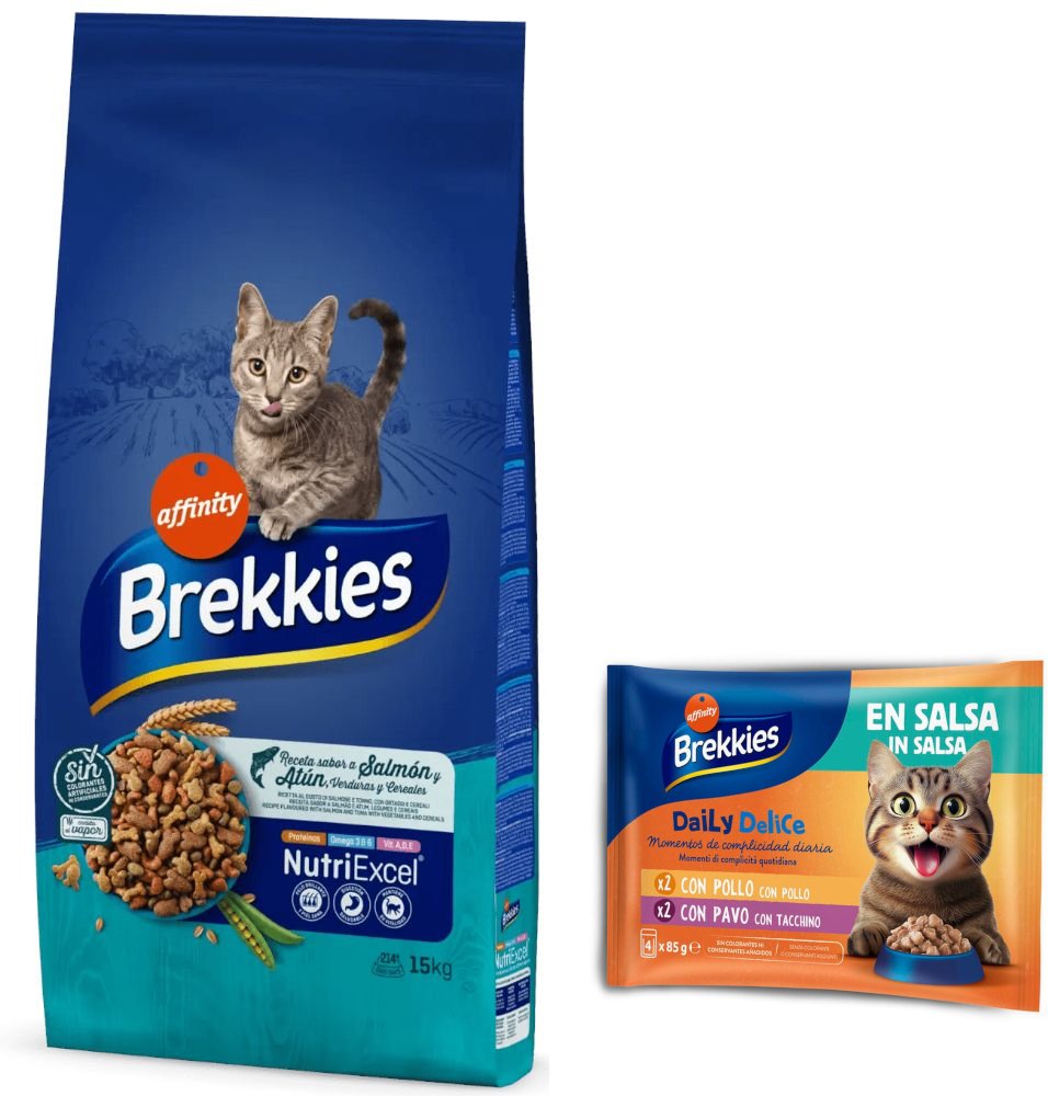 15 kg Brekkies Trockenfutter + 4 x 85 g Daily Delice mit Huhn & Truthahn gratis! - Fisch