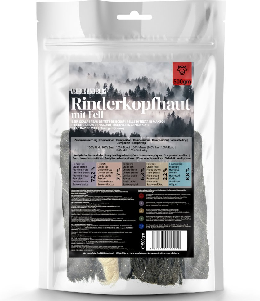 George & Bobs Rinderkopfhaut mit Fell - 500 g