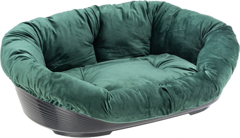 Set aus Ferplast Korb Siesta Deluxe mit Überzug Sofà Samt grün - Größe 4: L 64 x B 48 x H 25 cm