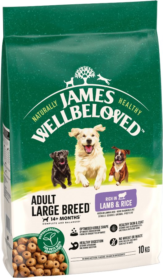James Wellbeloved Adult Large Breed Dog Hypoallergenic Lamm & Reis - Sparpaket: 2 x 10 kg