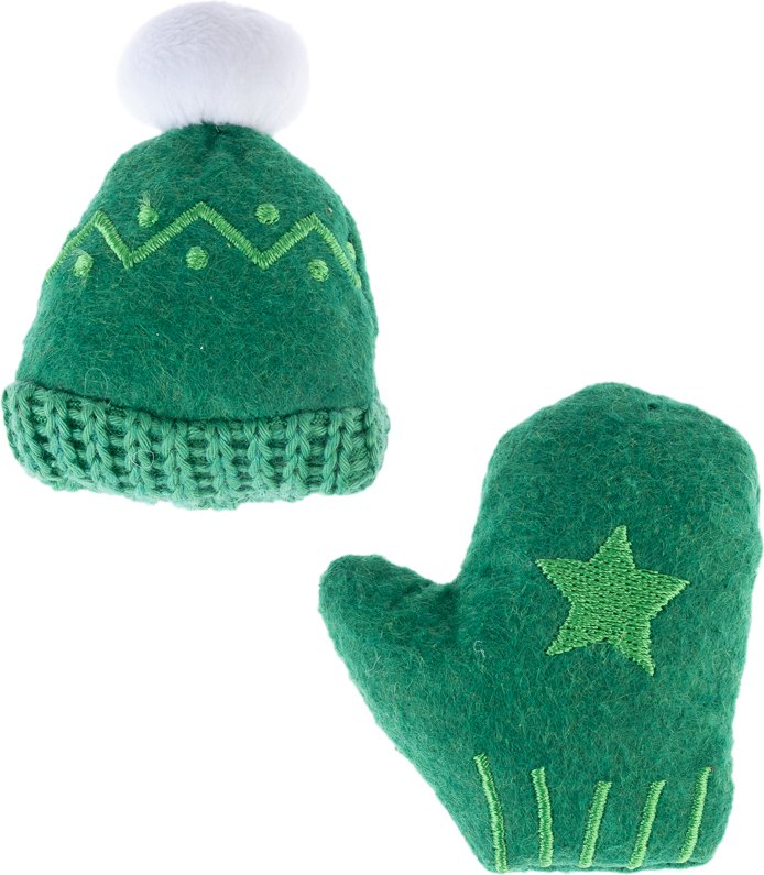 TIAKI Weihnachtliches Katzenspielzeugset Mütze & Handschuh - 2er Set
