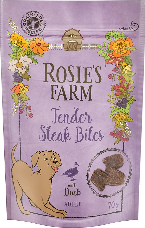 Rosie's Farm Snacks Adult "Tender Steak Bites" Ente - Sparpaket: 5 x 70 g