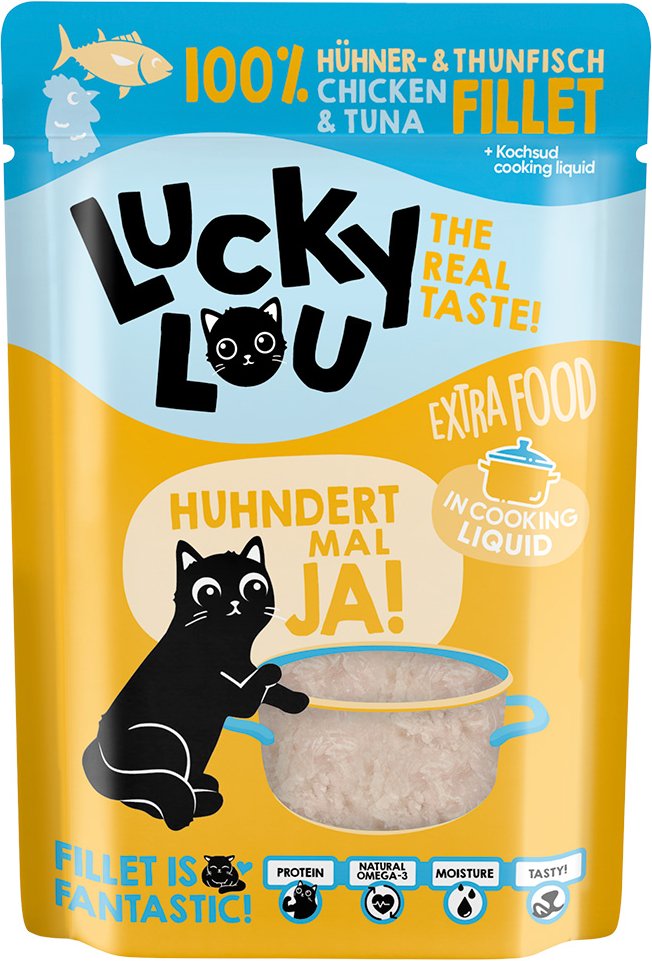 Thumbnail - Sparpaket Lucky Lou Extra Food 24 x 70 g - Huhn & Thunfisch in Brühe