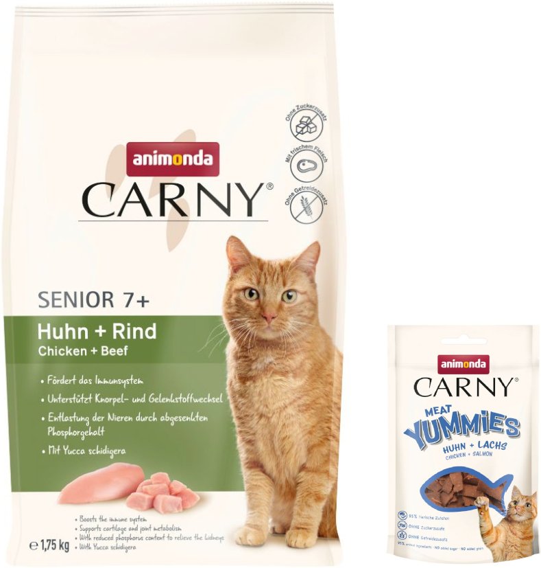 1,75 kg animonda Carny + 50 g Adult Meat Yummies mit Huhn & Lachs gratis! - Senior Huhn + Rind
