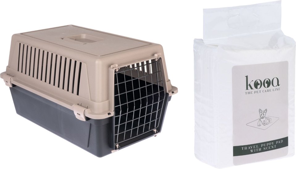 TIAKI Transportbox Luna - Sparset: TIAKI Transportbox Luna mit kooa Reise-Welpenunterlage mit Duft