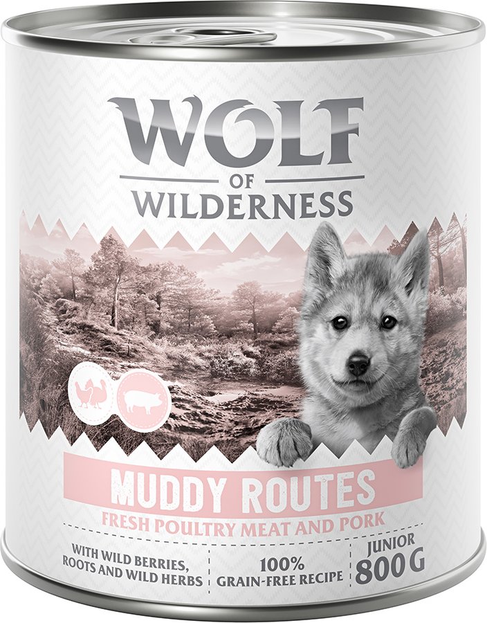 Wolf of Wilderness Junior - mit viel frischem Geflügel 6 x 800 g - Muddy Routes - Geflügel mit Schwein