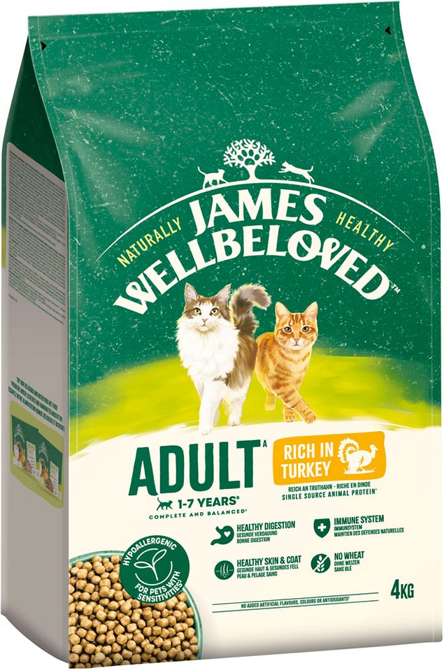 James Wellbeloved Adult Cat Hypoallergenic Truthahn & Reis - Sparpaket: 3 x 4 kg