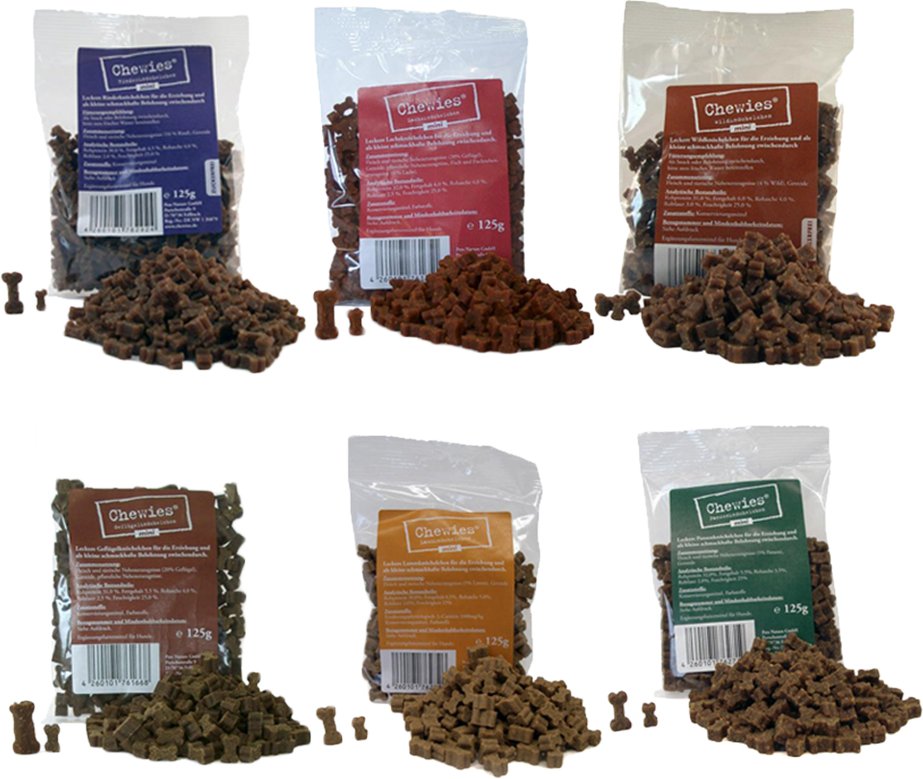 Chewies Mini Knöchelchen Mixpaket 6 Sorten - Sparpaket: 12 x 125 g