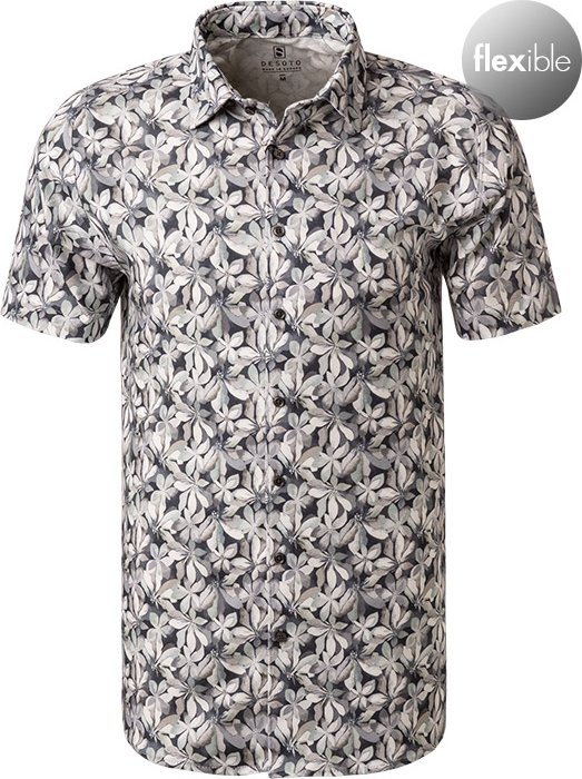 DESOTO Herren Kurzarmhemd grau geblümt