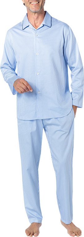 Novila Herren Pyjama blau Baumwolle & Mix Gemustert