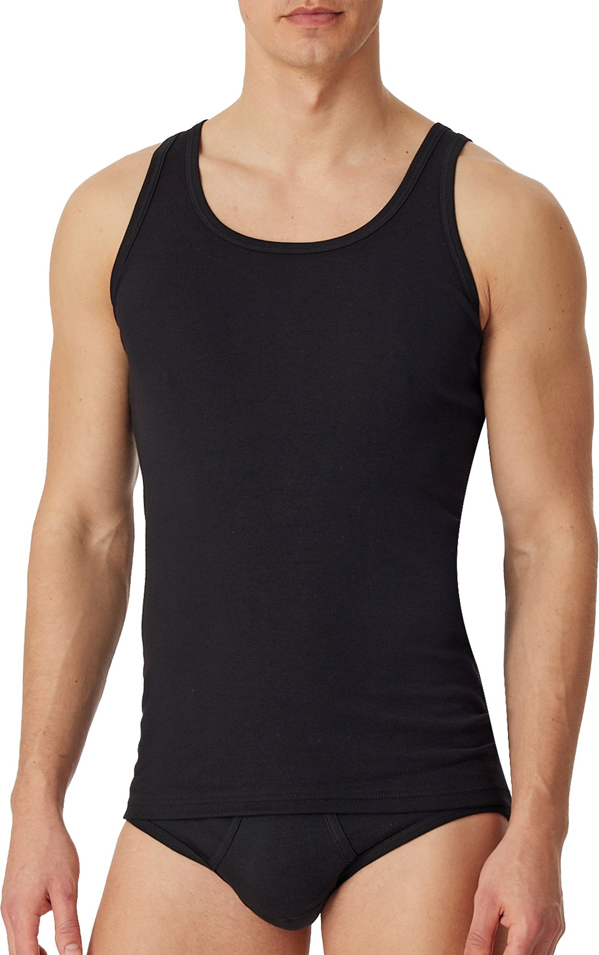 Schiesser Herren Feinripp Shirt schwarz Reine Baumwolle unifarben