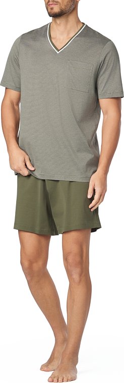 Novila Herren Pyjama grün Reine Baumwolle Gestreift,unifarben