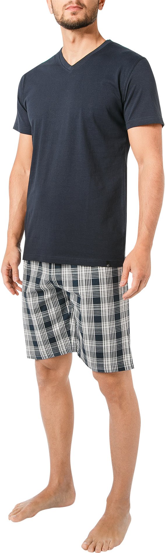 Thumbnail - bugatti Herren Pyjama blau Jersey-Baumwolle Kariert