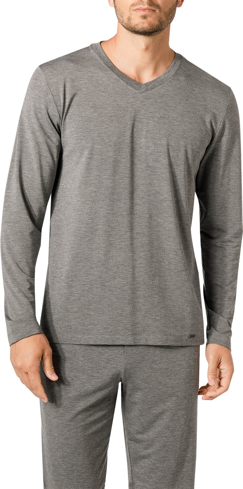 Thumbnail - HANRO Herren Longsleeve grau Mikrofaser unifarben
