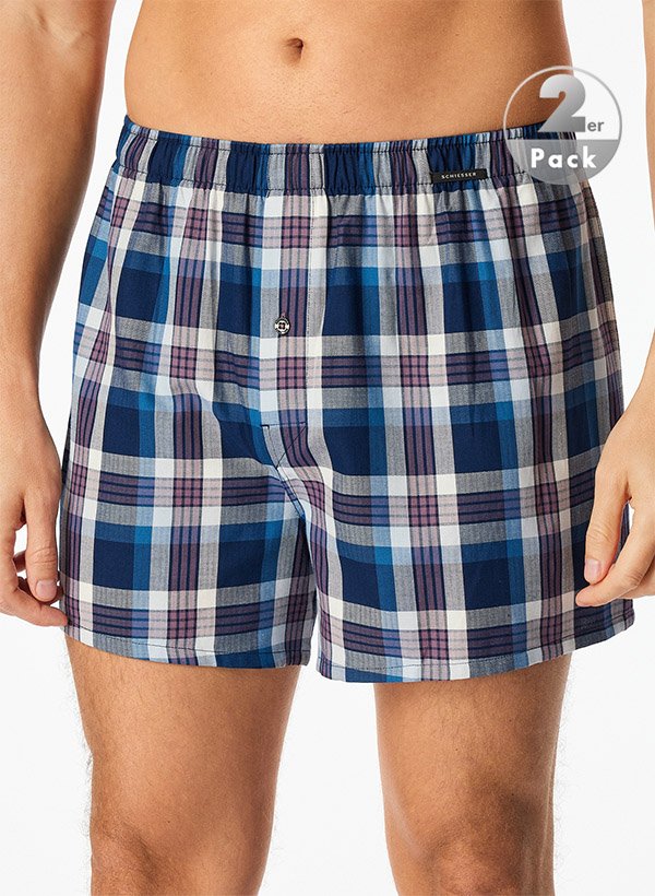 Thumbnail - Schiesser Herren Boxershorts blau Reine Baumwolle Gemustert