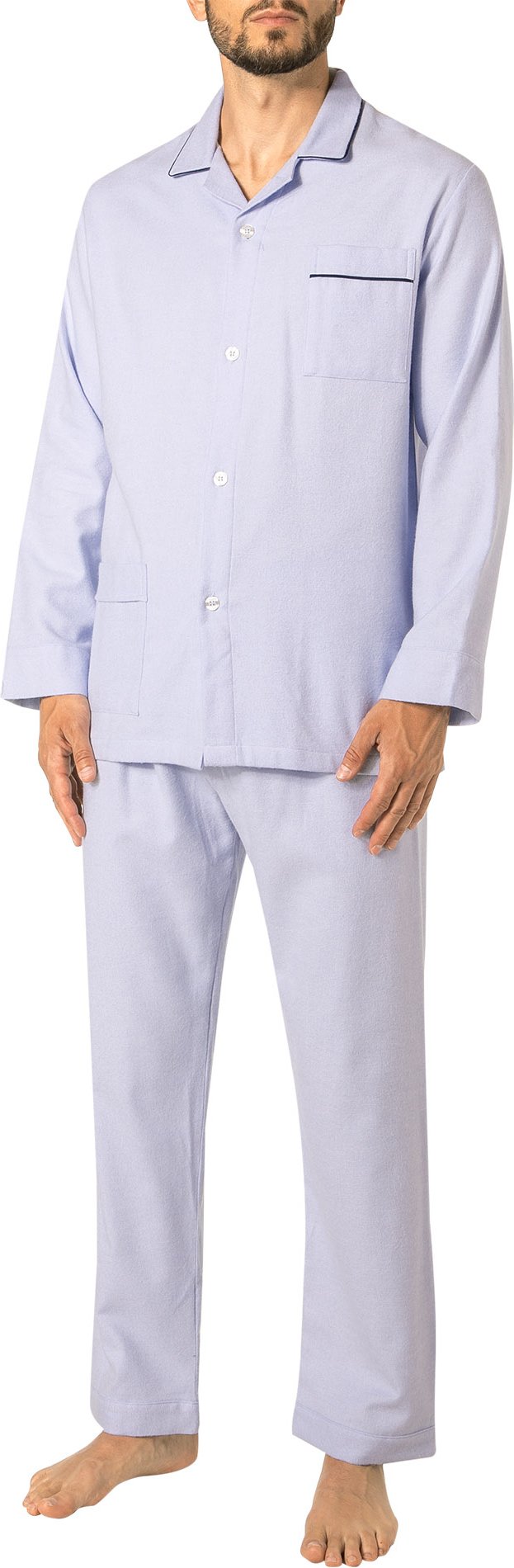 Thumbnail - Novila Herren Pyjama blau Flanelle unifarben