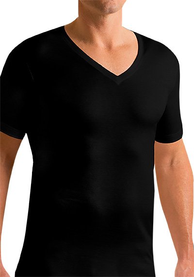 Novila Herren V-Shirt schwarz Ägyptische Baumwolle unifarben Slim Fit