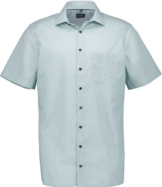 OLYMP Herren Kurzarmhemd grün gemustert