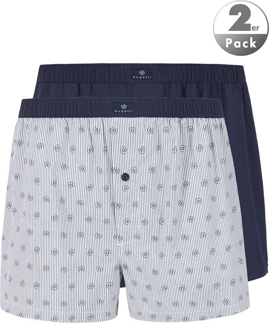 Thumbnail - bugatti Herren Boxershorts blau Reine Baumwolle Gemustert,unifarben