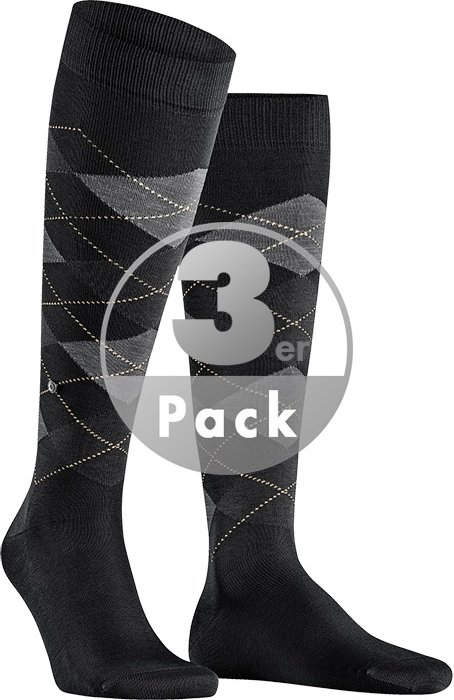 Burlington Herren Kniestrümpfe schwarz Baumwolle & Mix Gemustert