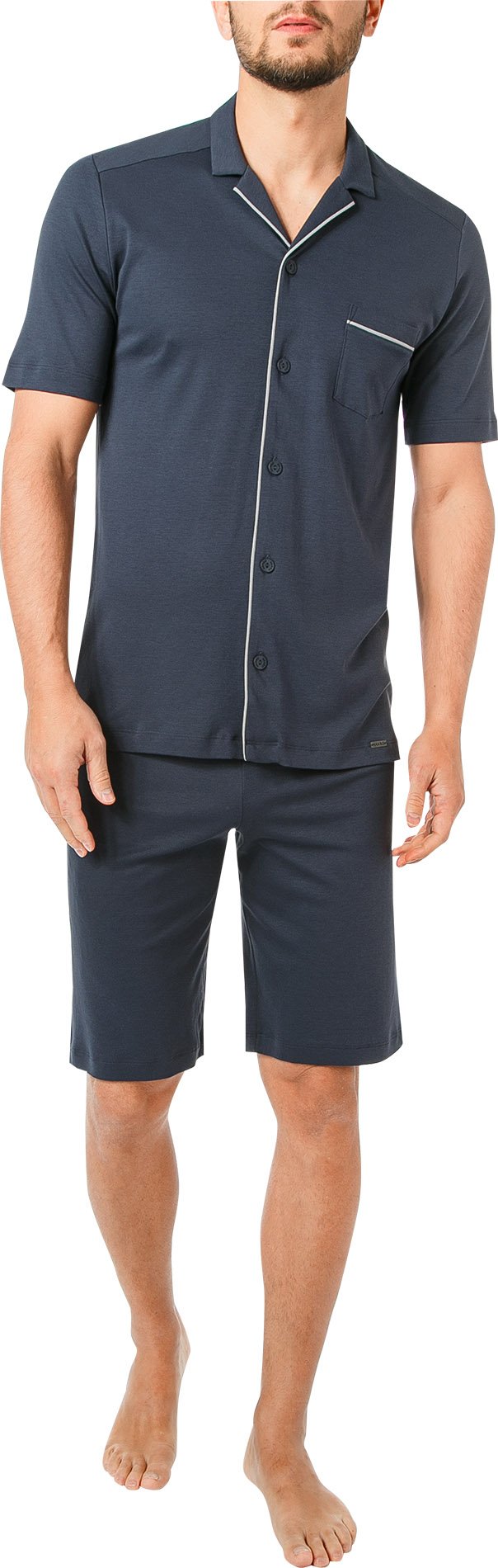 Thumbnail - HANRO Herren Pyjama blau Jersey-Baumwolle unifarben