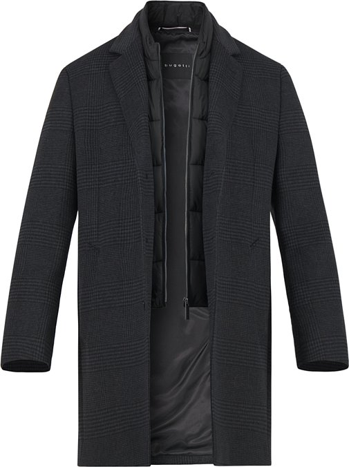 bugatti Herren Mantel schwarz kariert