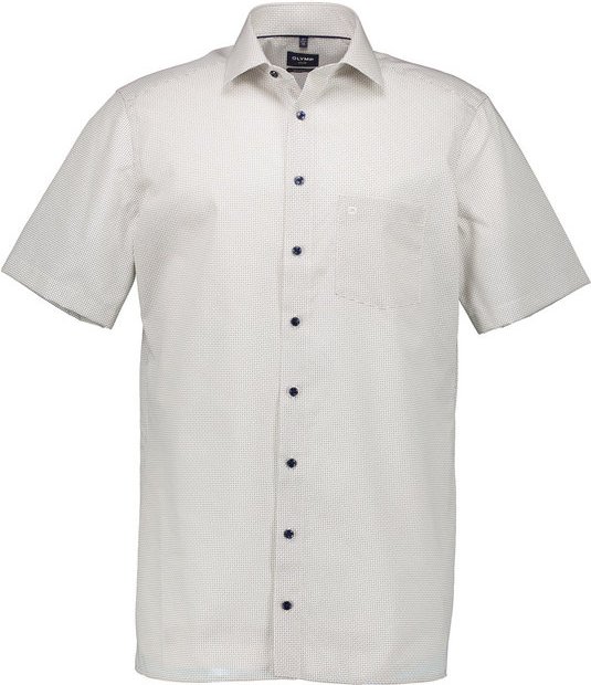 OLYMP Herren Kurzarmhemd beige gemustert
