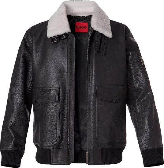 HUGO Herren Lederjacke schwarz unifarben