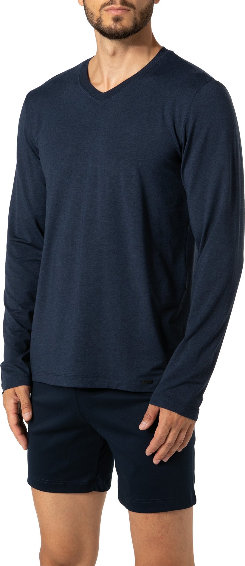 HANRO Herren Longsleeve blau Mikrofaser unifarben
