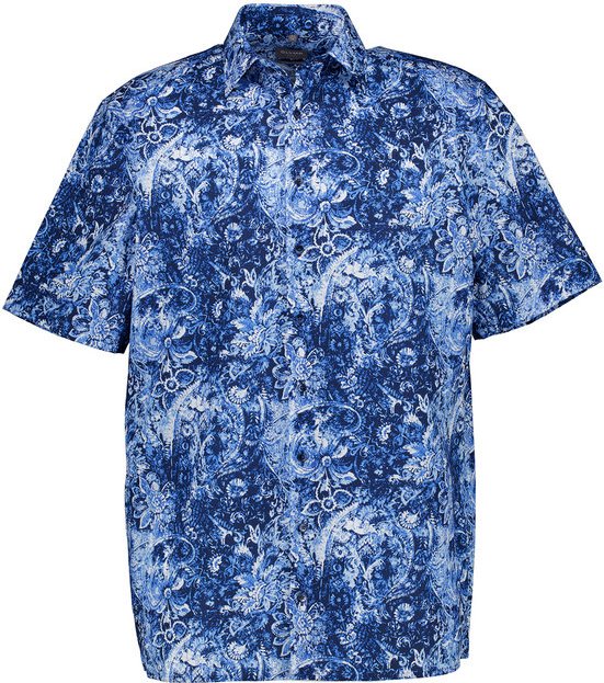 OLYMP Herren Kurzarmhemd blau gemustert Comfort Fit