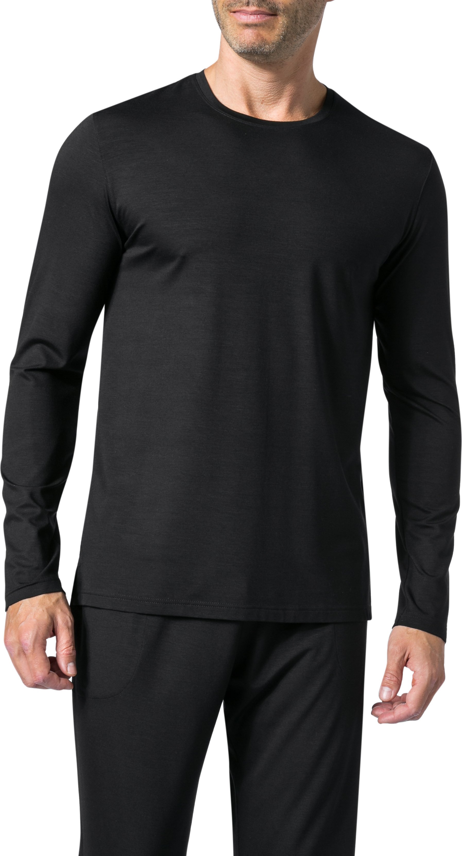 Thumbnail - DEREK ROSE Herren Long Sleeve schwarz Mikrofaser unifarben